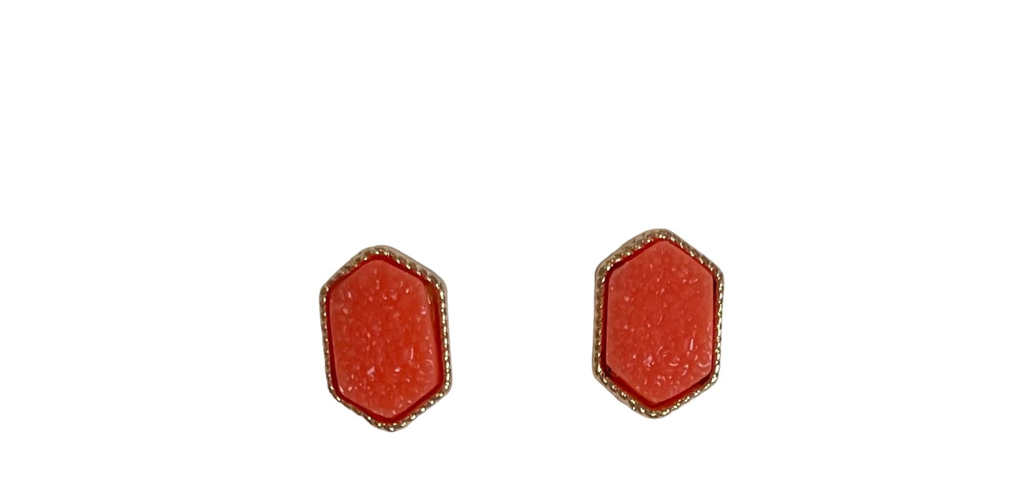 Coral Druzy Stud