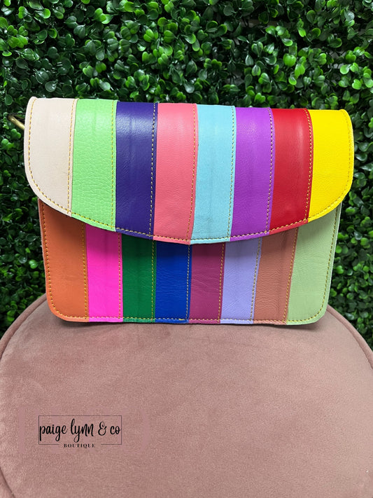 Flora Rainbow Colorful Striped Leather Crossbody