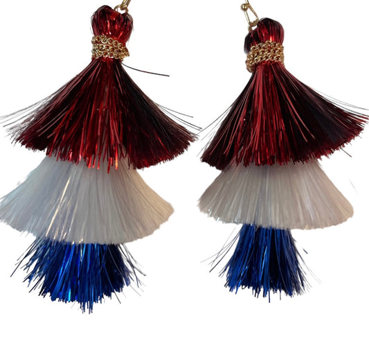 Red, White and Blue Tinsel Earrings