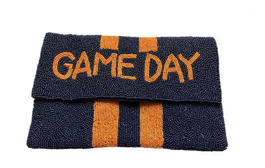 Seed Bead Blue and Orange Game Day Crossbody