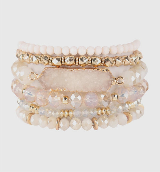 Druzy Oval Bead Stacked Bracelet - Ivory