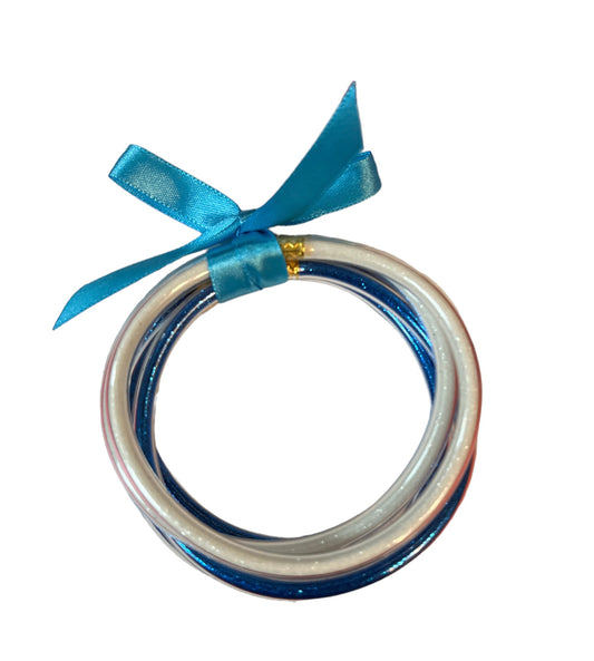 Blue and White Glitter Bangle Bracelet Set