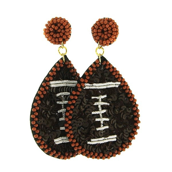 Seed Bead and Sequin Football Earrings