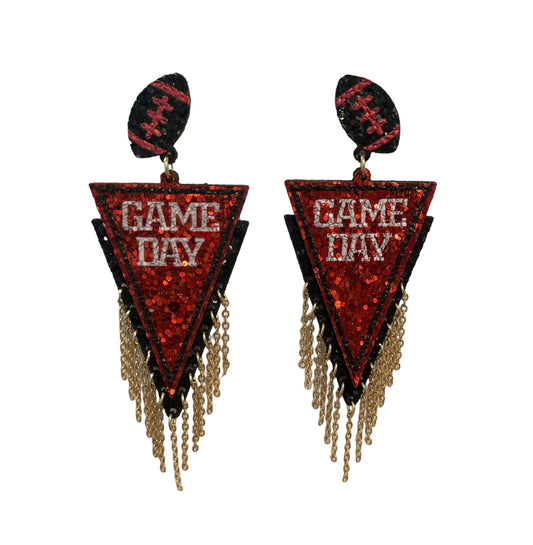 Glitter Game Day with Gold Chain Tassel Earrings-Red