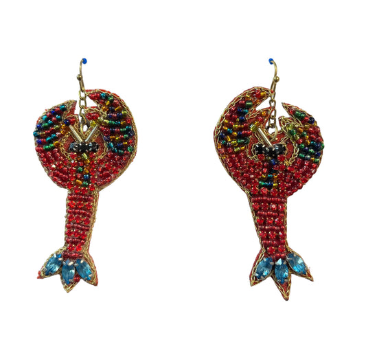 Colorful Seed Bead Crawfish Earrings