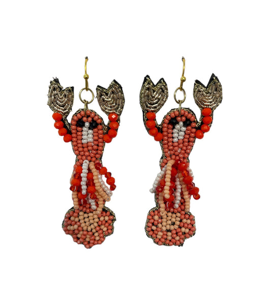 Orange Seed Bead Crawfish Earrings