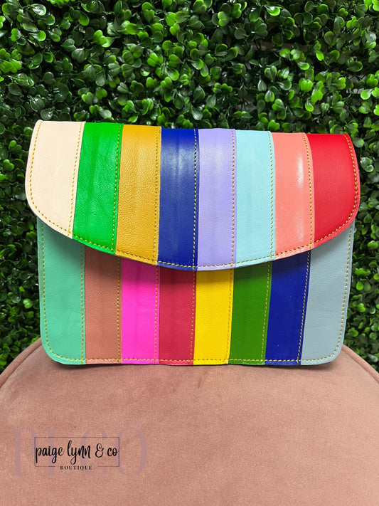 Flora Rainbow Colorful Striped Leather Crossbody