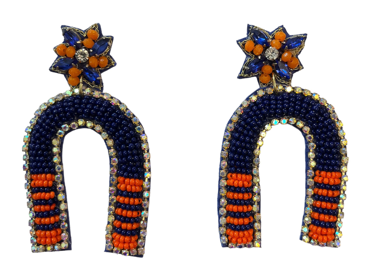Orange and Blue Seed Bead Earrings