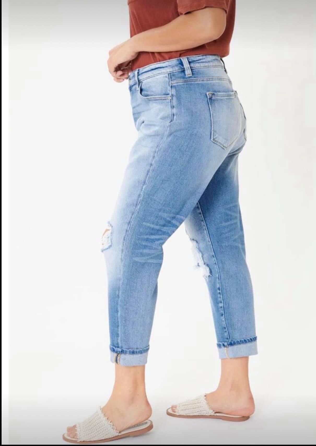 KanCan High Rise Light Stone Wash Mom Cropped Jeans Plus Size