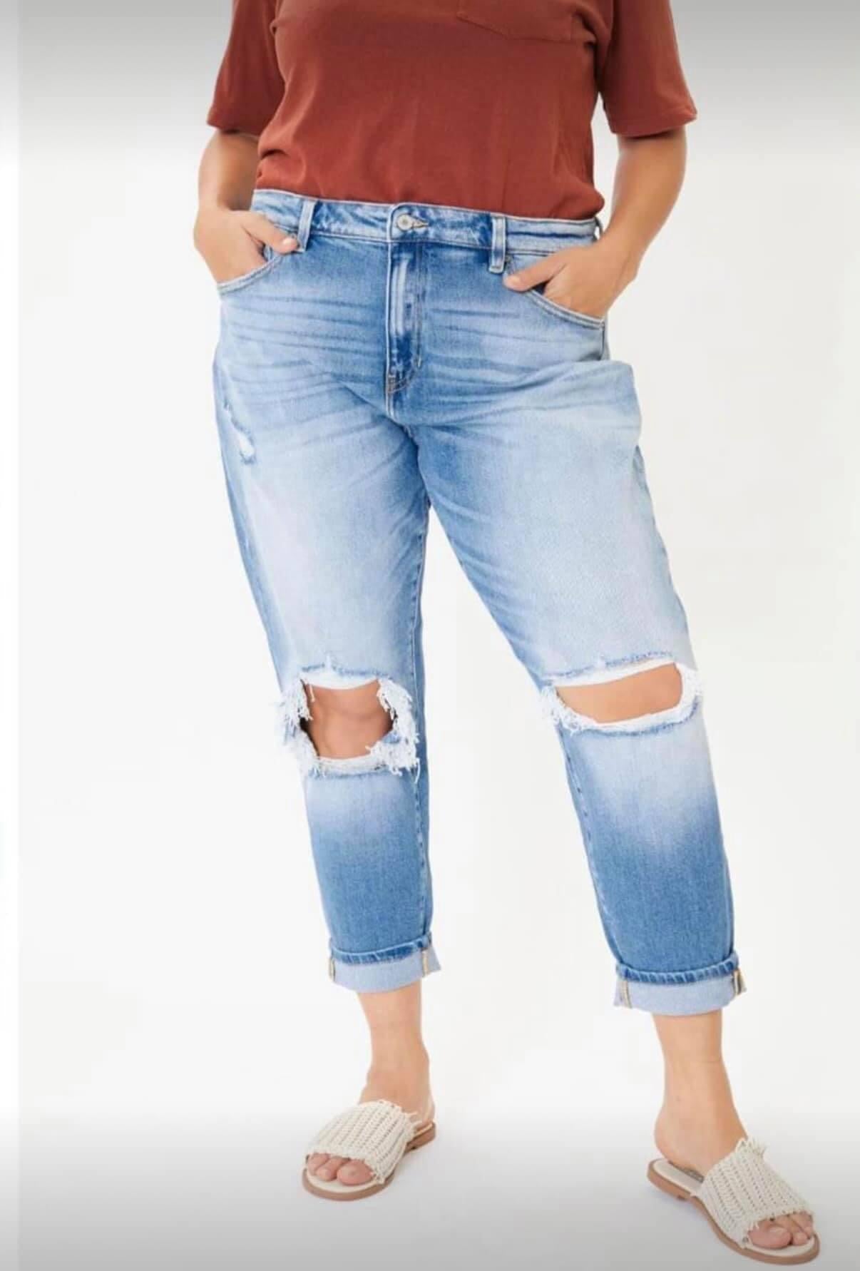 KanCan High Rise Light Stone Wash Mom Cropped Jeans Plus Size