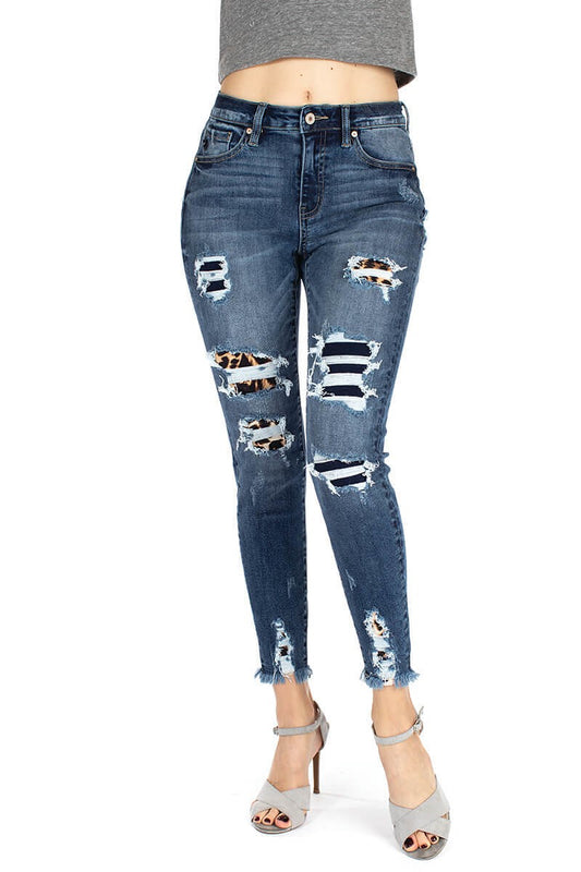 Black & Leopard Patched Skinny KanCan Jeans