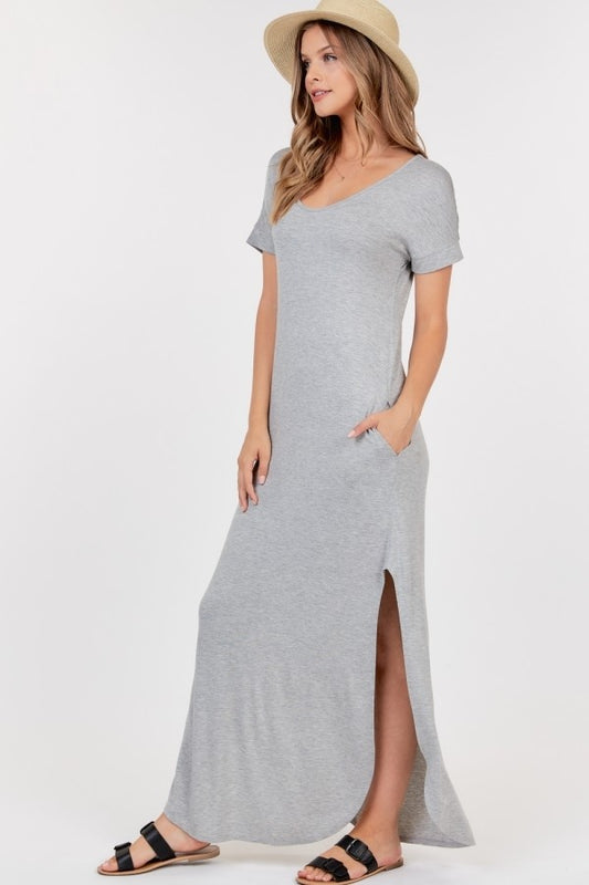 Short Sleeve Scoop Neck Dress with Side Slits