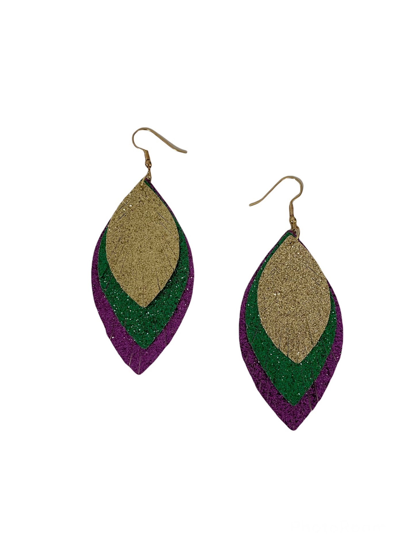 Gold, Green and Purple Teardrop Earrings