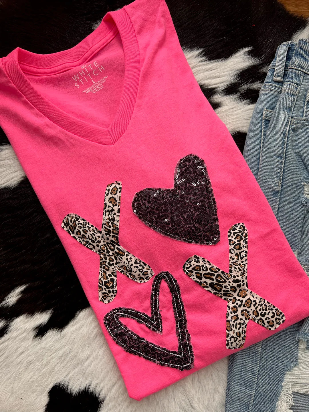 Stacked XO Black Hearts on Hot Pink Tee