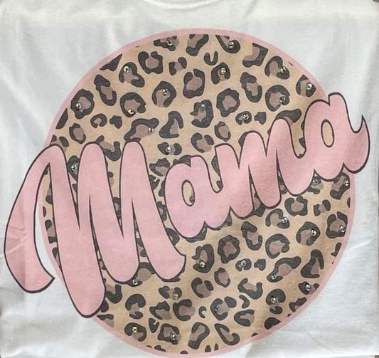 Mama Leopard Print Circle with Crystals