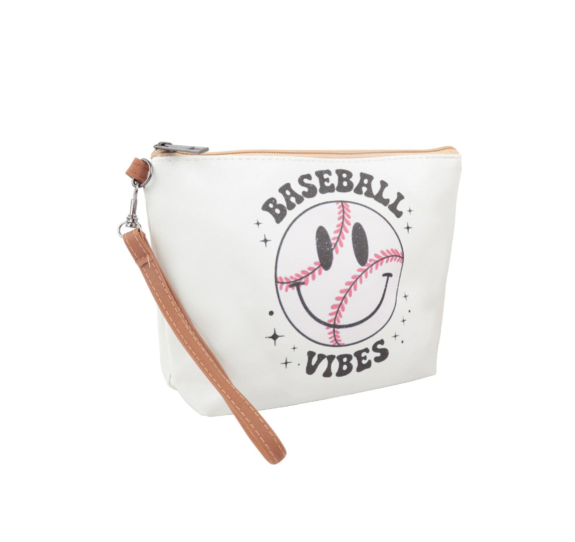 Baseball Vibes Cosmetic Pouch with Wristlet