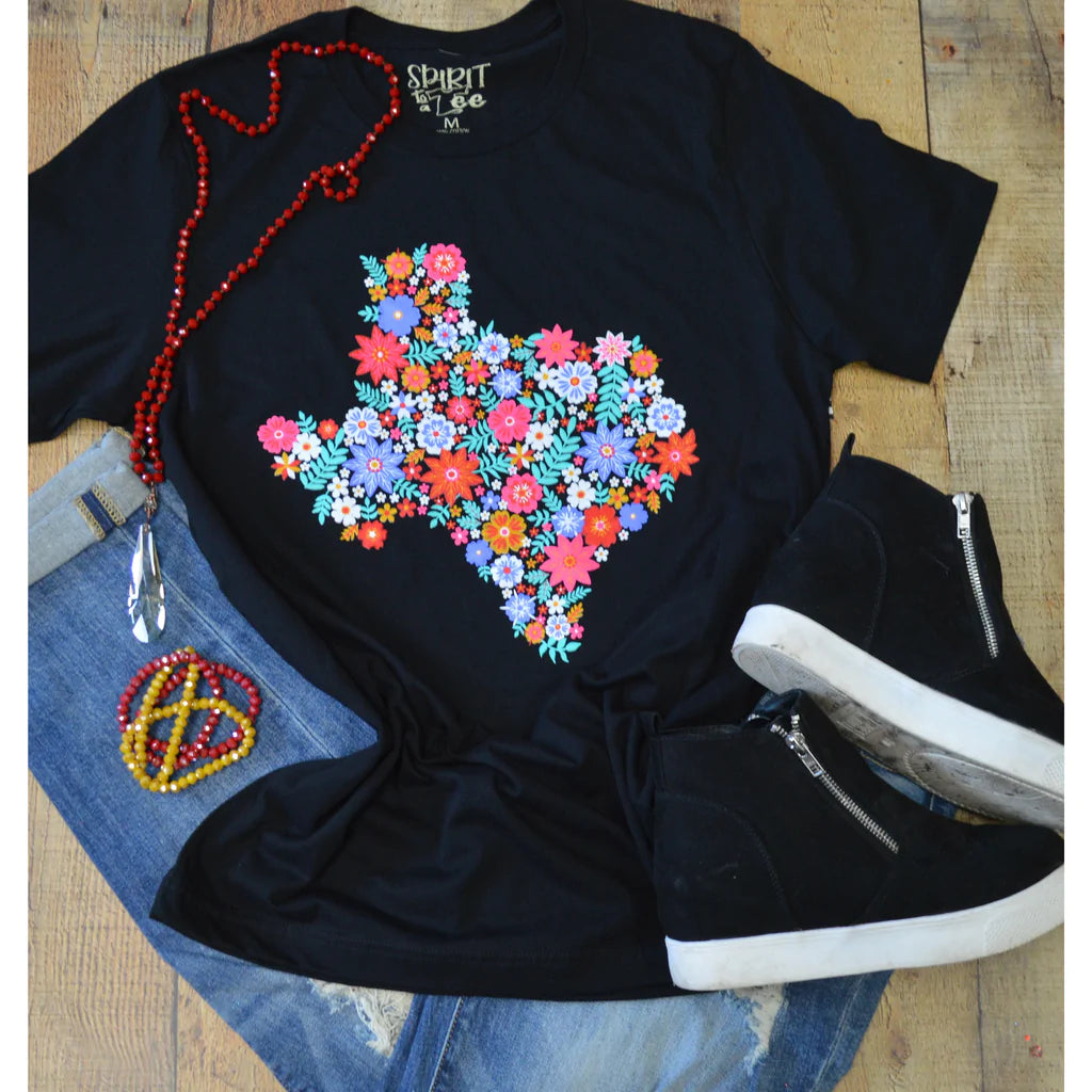 Texas Faux Embroidered Flowers Tee