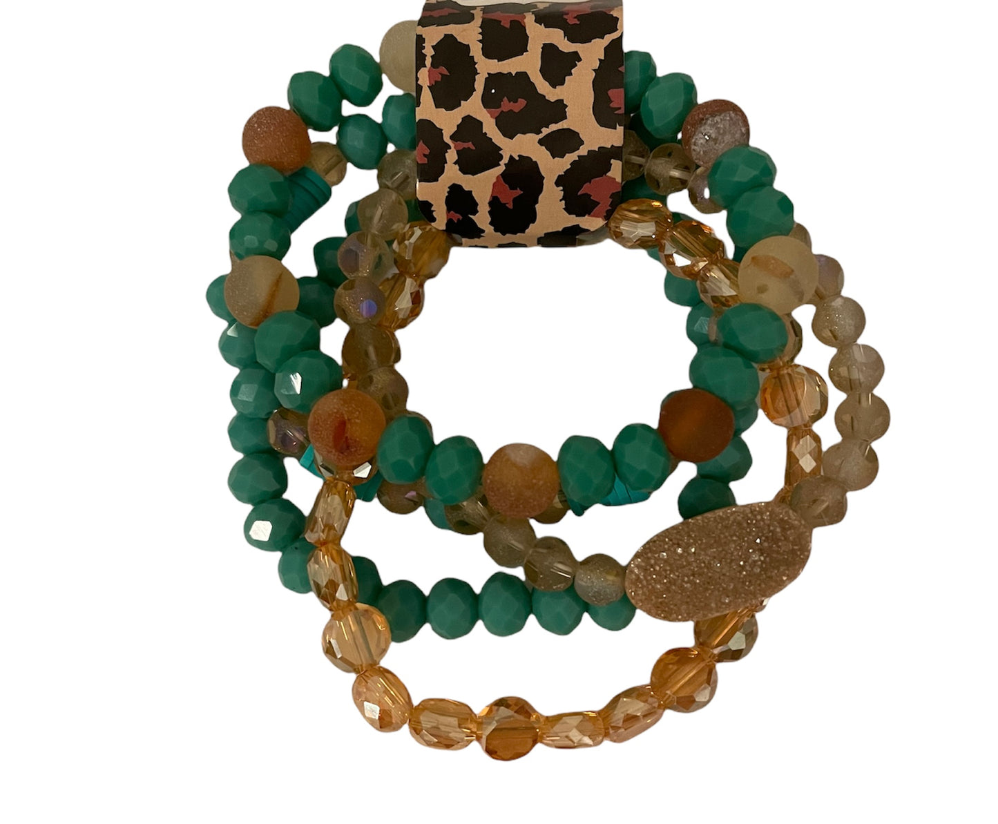 Turquoise, Tan and Stone Bracelet