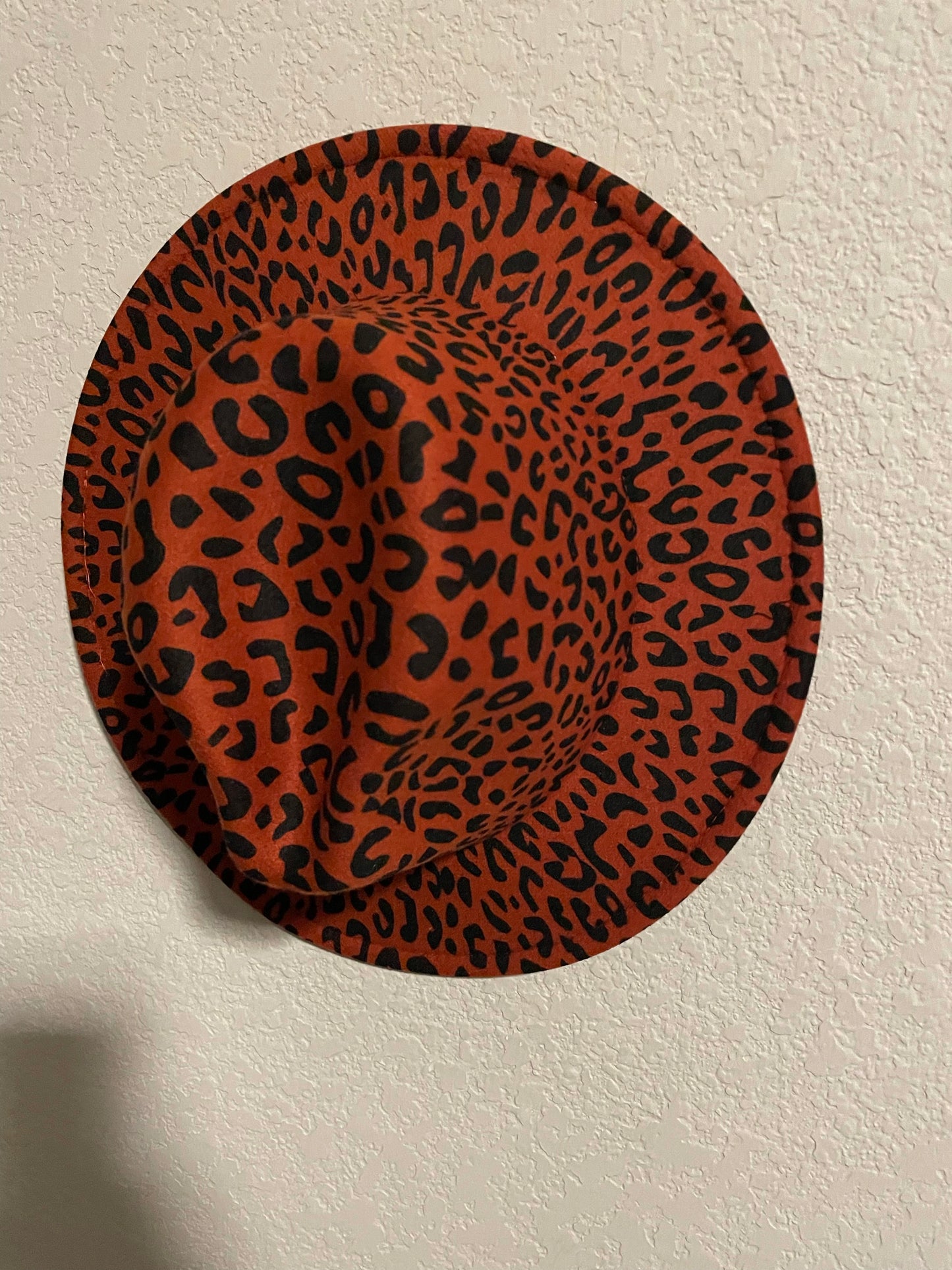 Faux Suede Orange Leopard Fedora Hat