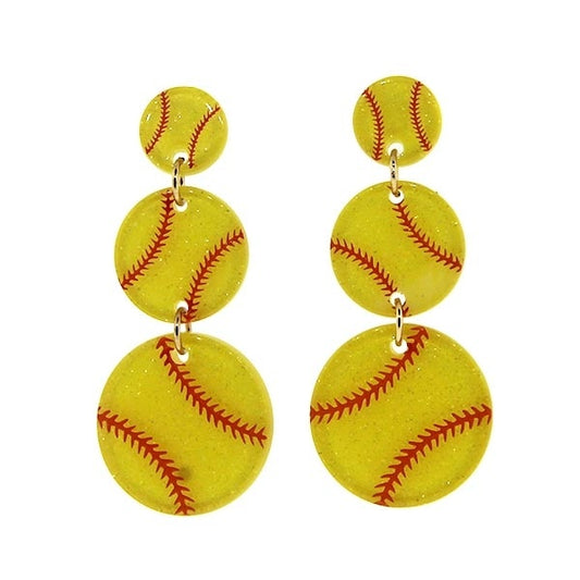 Triple Softball Dangle Earrings