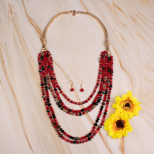 Red and Black Layered Necklace
