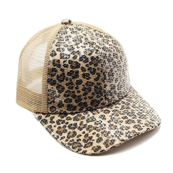 Tan Sequin Leopard Hat