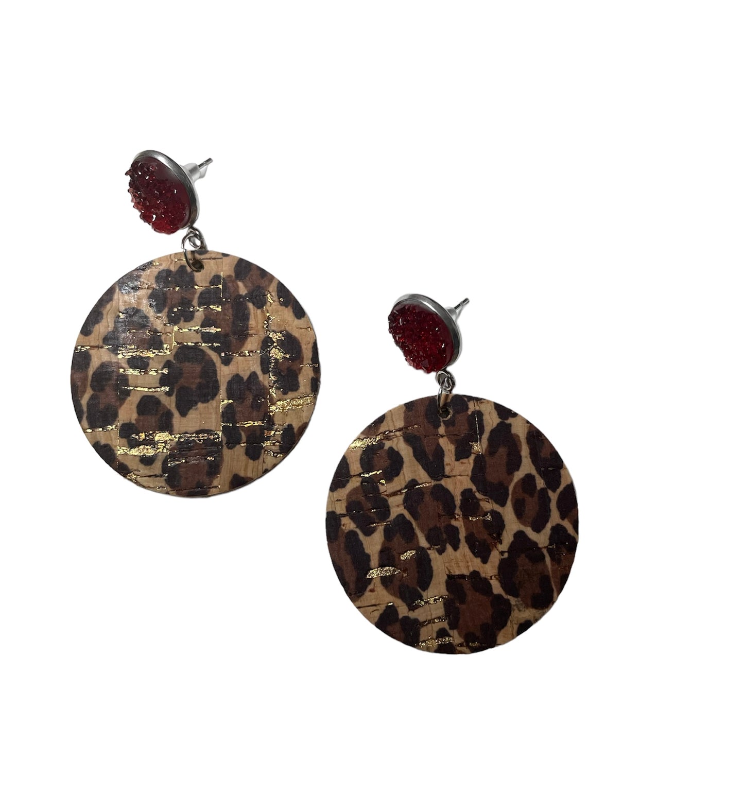 Druzy Earring with Leopard Cork