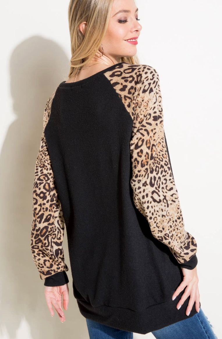 Gold Sequence Pocket Tunic Top with Leopard