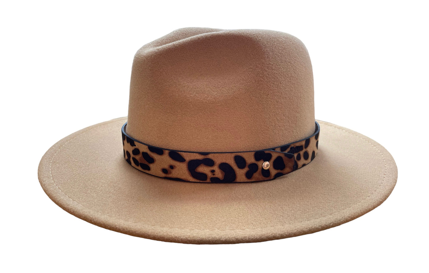 Tan and Leopard Print Fedora Hat