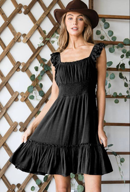 Ruched Waist Ruffled Sleeveless Dress