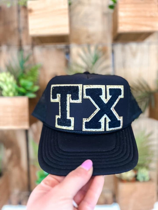 TX Chenille Letter Hat-Black