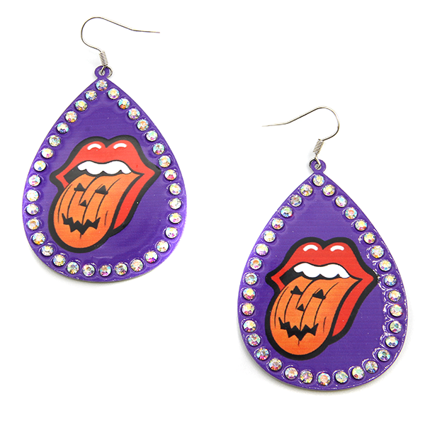 Halloween Tongue and Lips Earrings in Purple