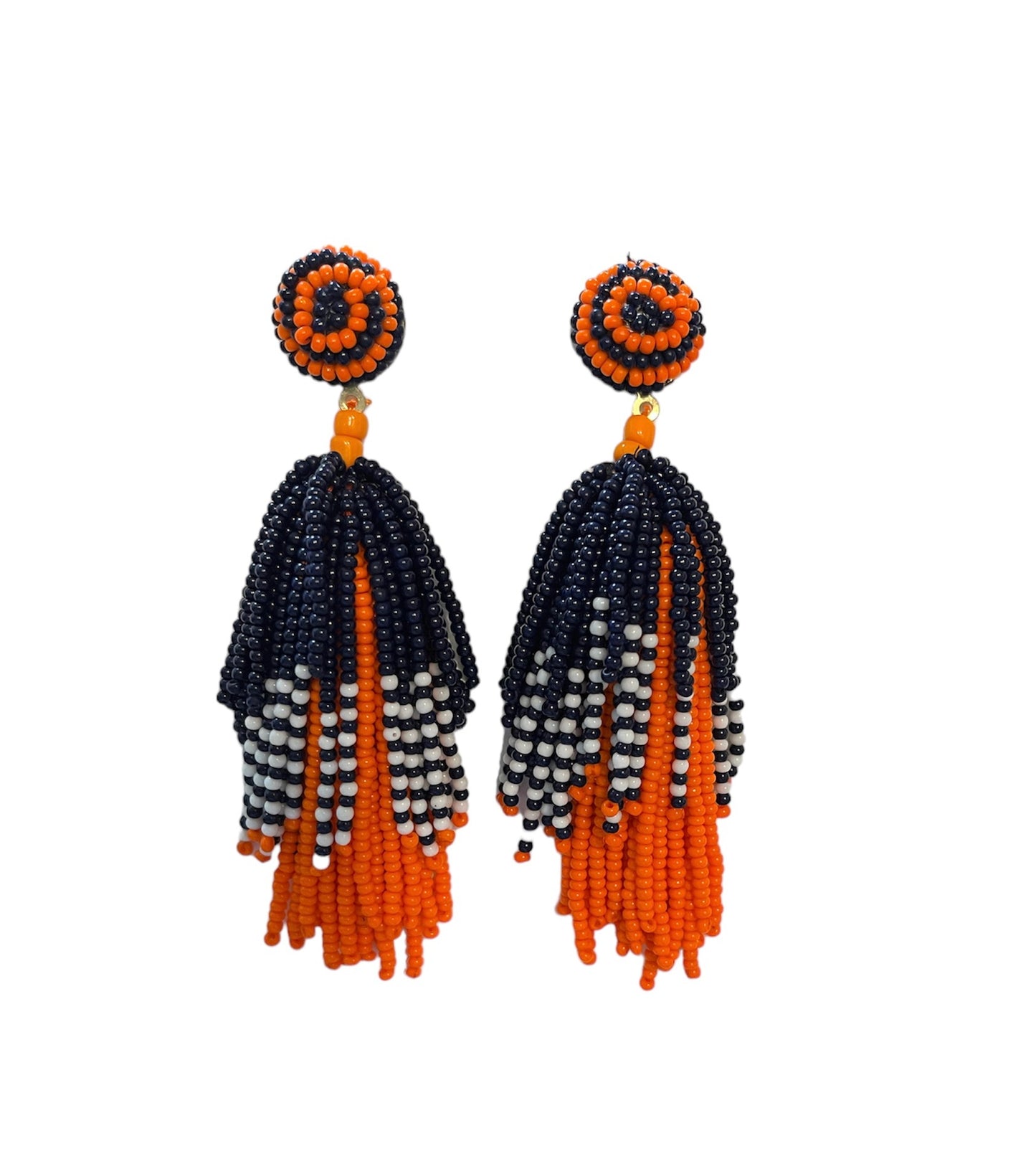 Orange, White and Blue Dangle Seed Bead Earrings