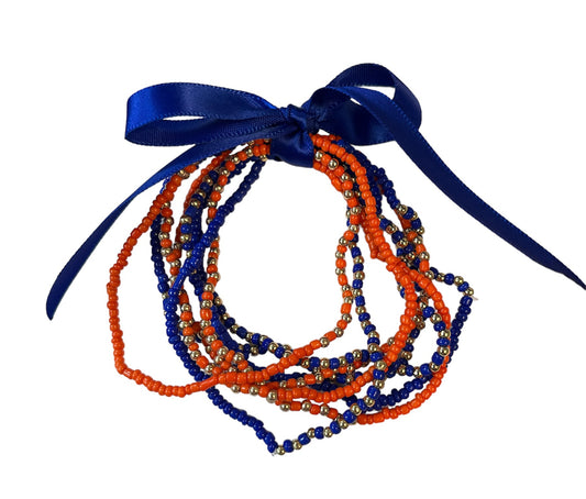 Orange and Blue Seed Bead Bracelet Set