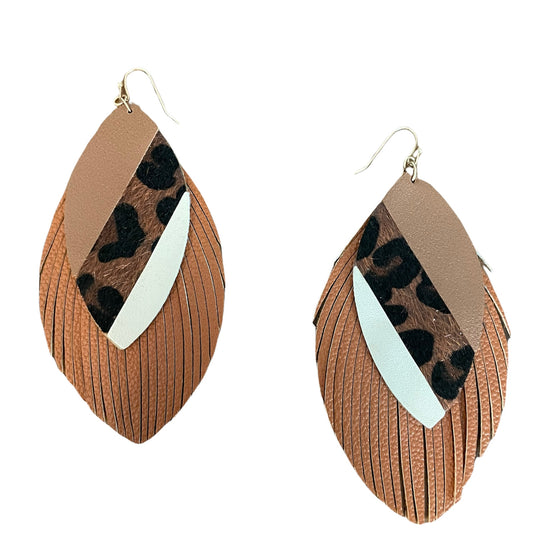 Brown 2 Layer Earring with Leopard