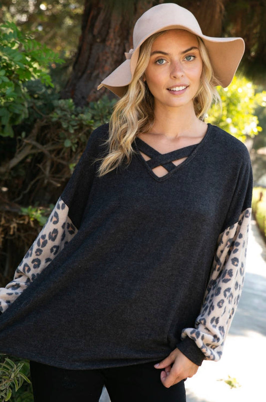 Mixed Volume Animal Print Top