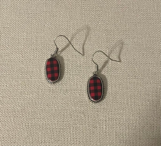 Red, Black and Silver Buffalo Print Earrings