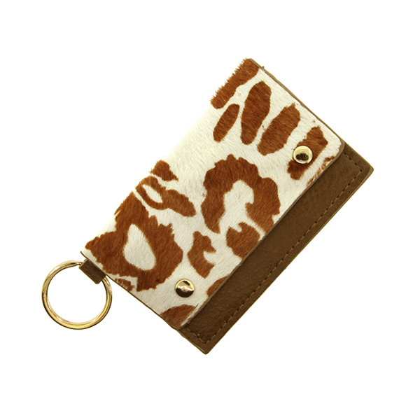 Brown Cow Print Wallet Keychain