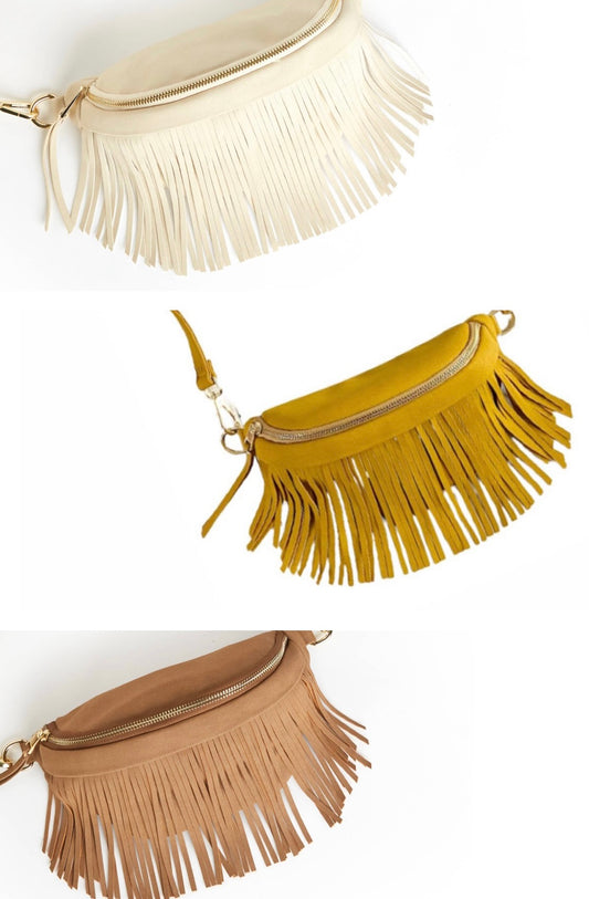 Suede Bum-Hip Bag with Removable Fringe