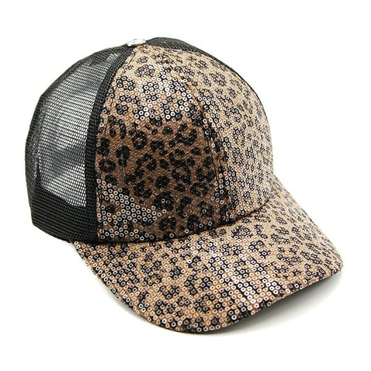 Taupe Sequin Leopard Print Hat