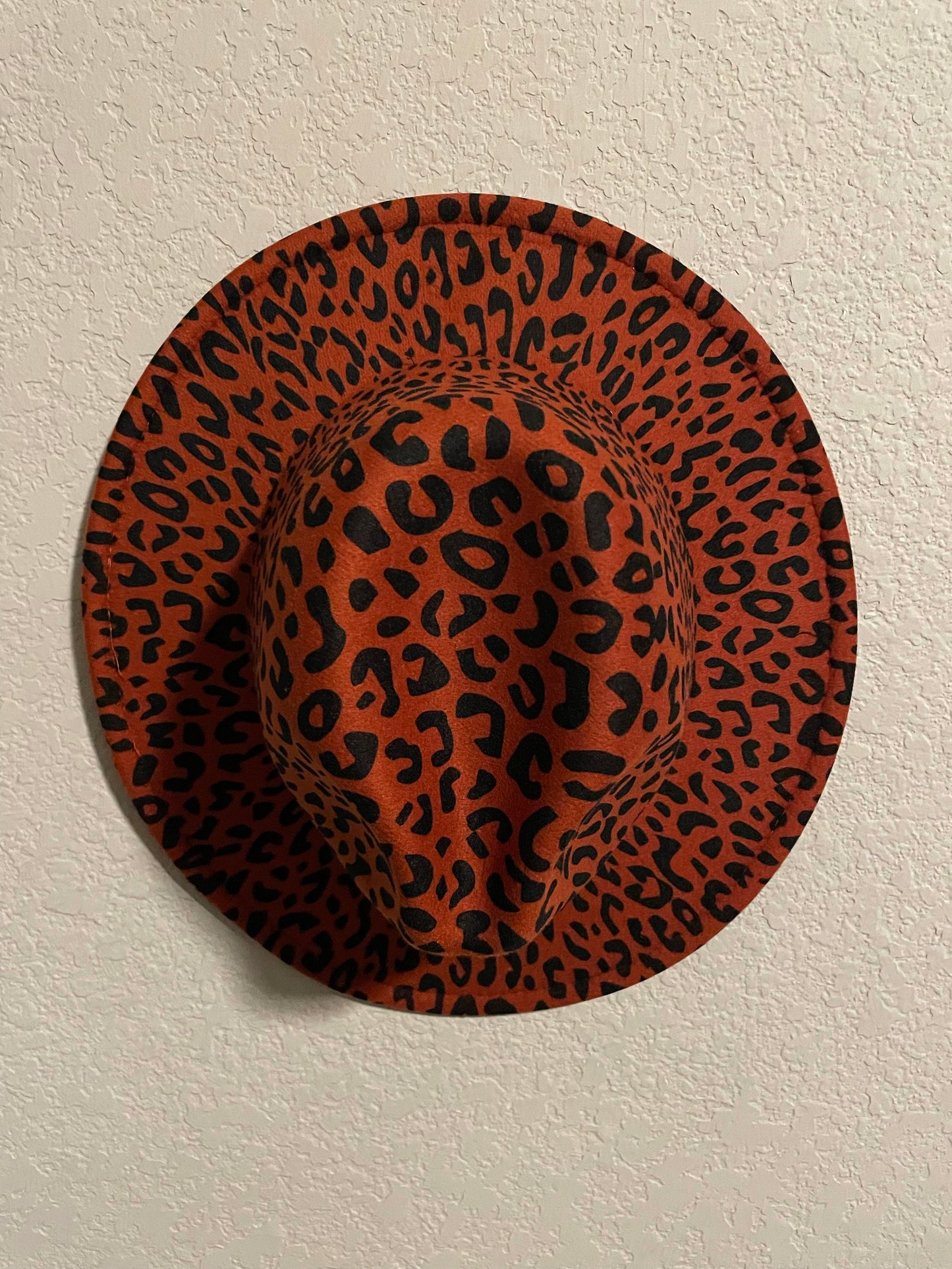 Faux Suede Orange Leopard Fedora Hat